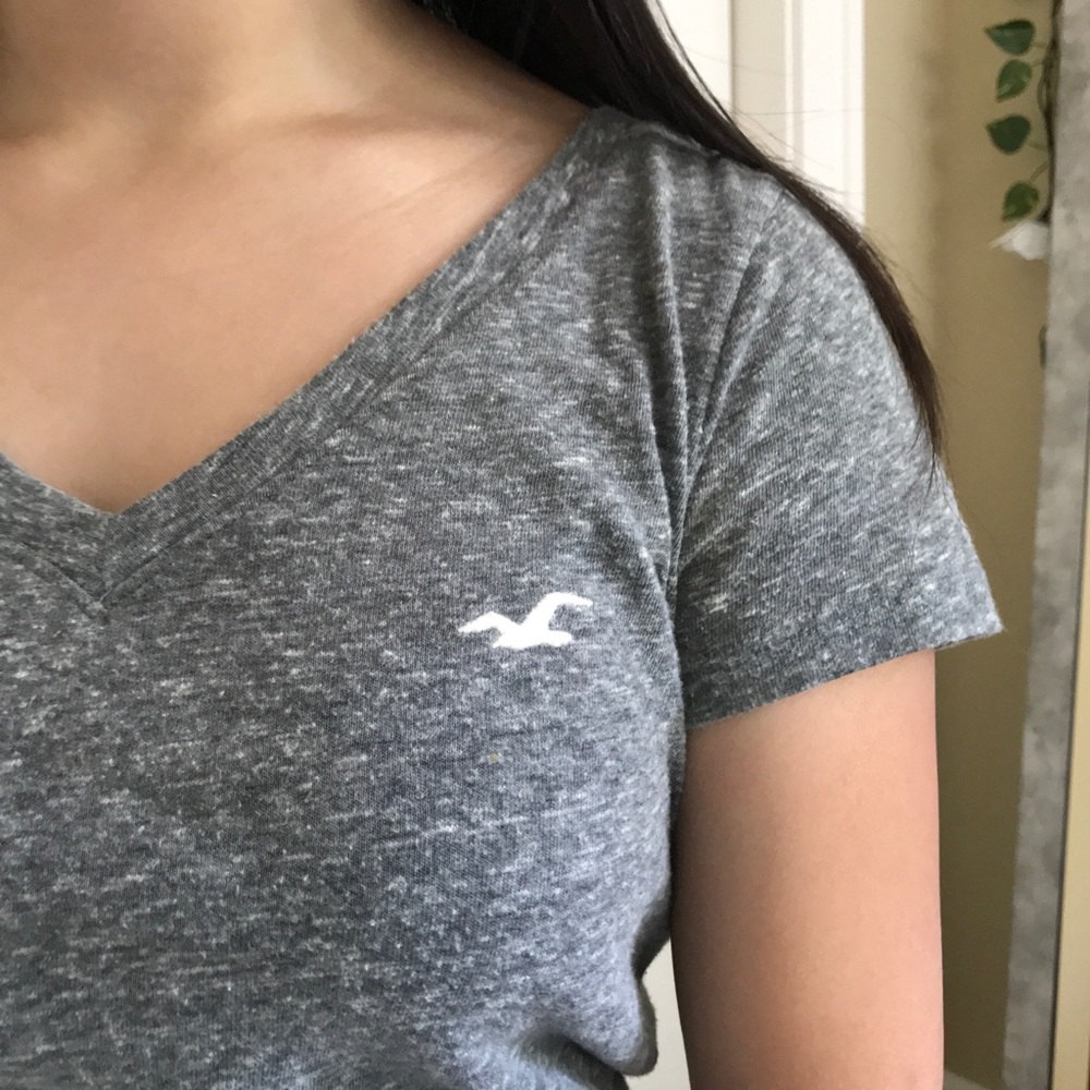 Grey V Neck Shirt With Hollister Logo